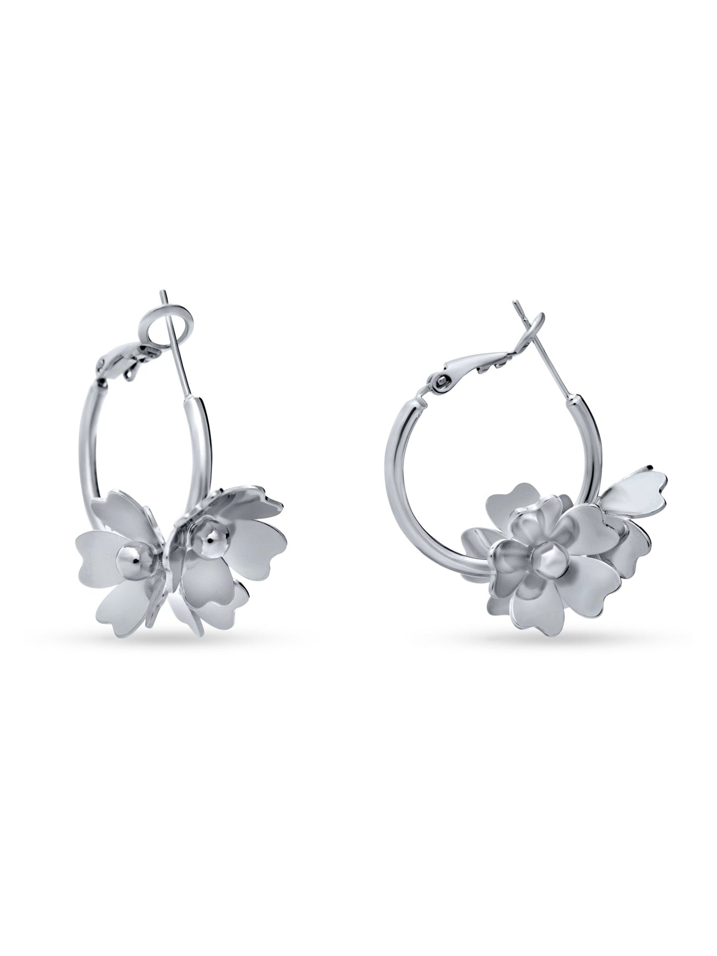 Silver Hoop with Blossom Flower