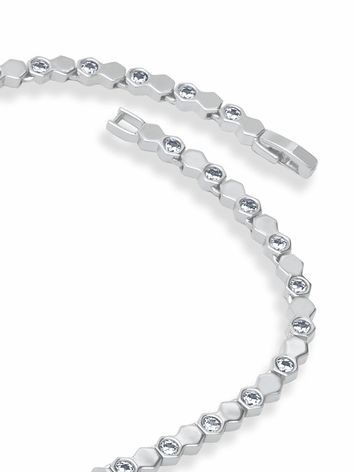 Hexa Charm Twin Drop Necklace Set - Rhodium