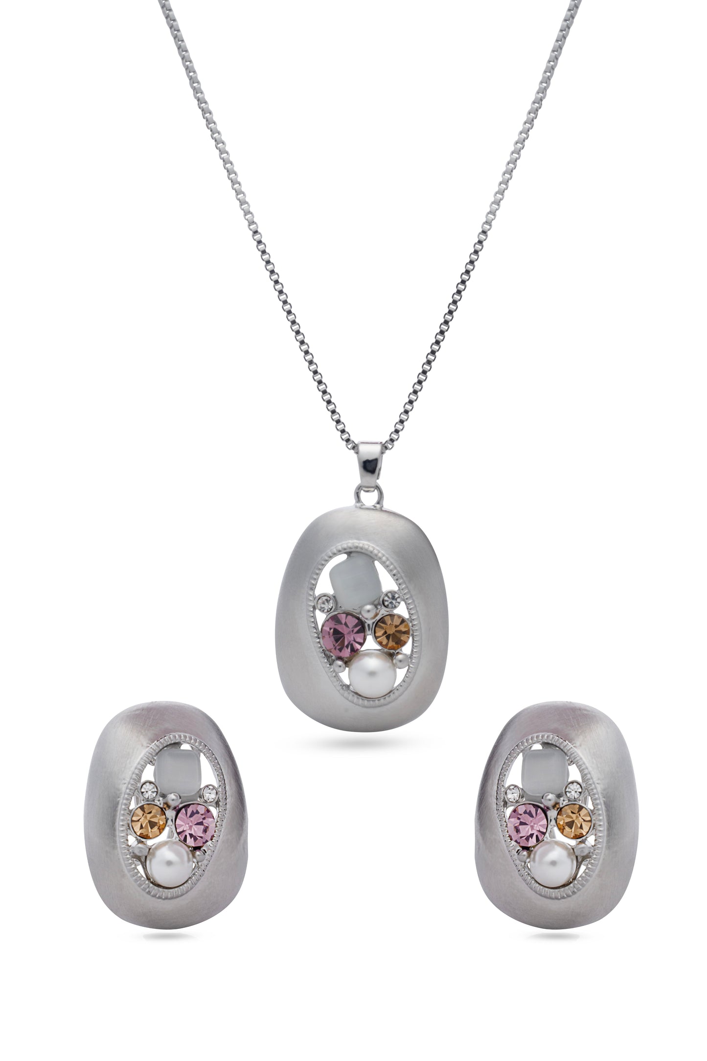 Treasure Fused In Brush Steel Pendent Set