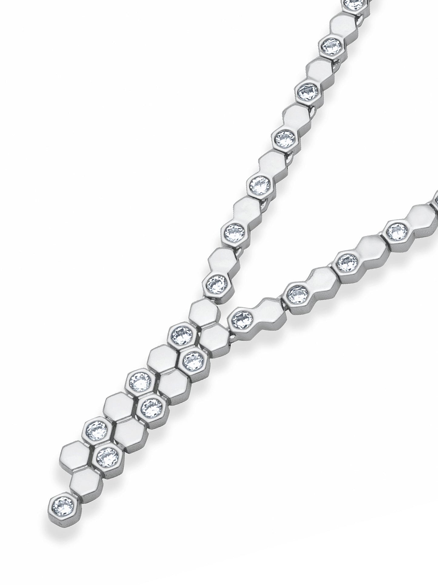 Hexa Charm Twin Drop Necklace Set - Rhodium