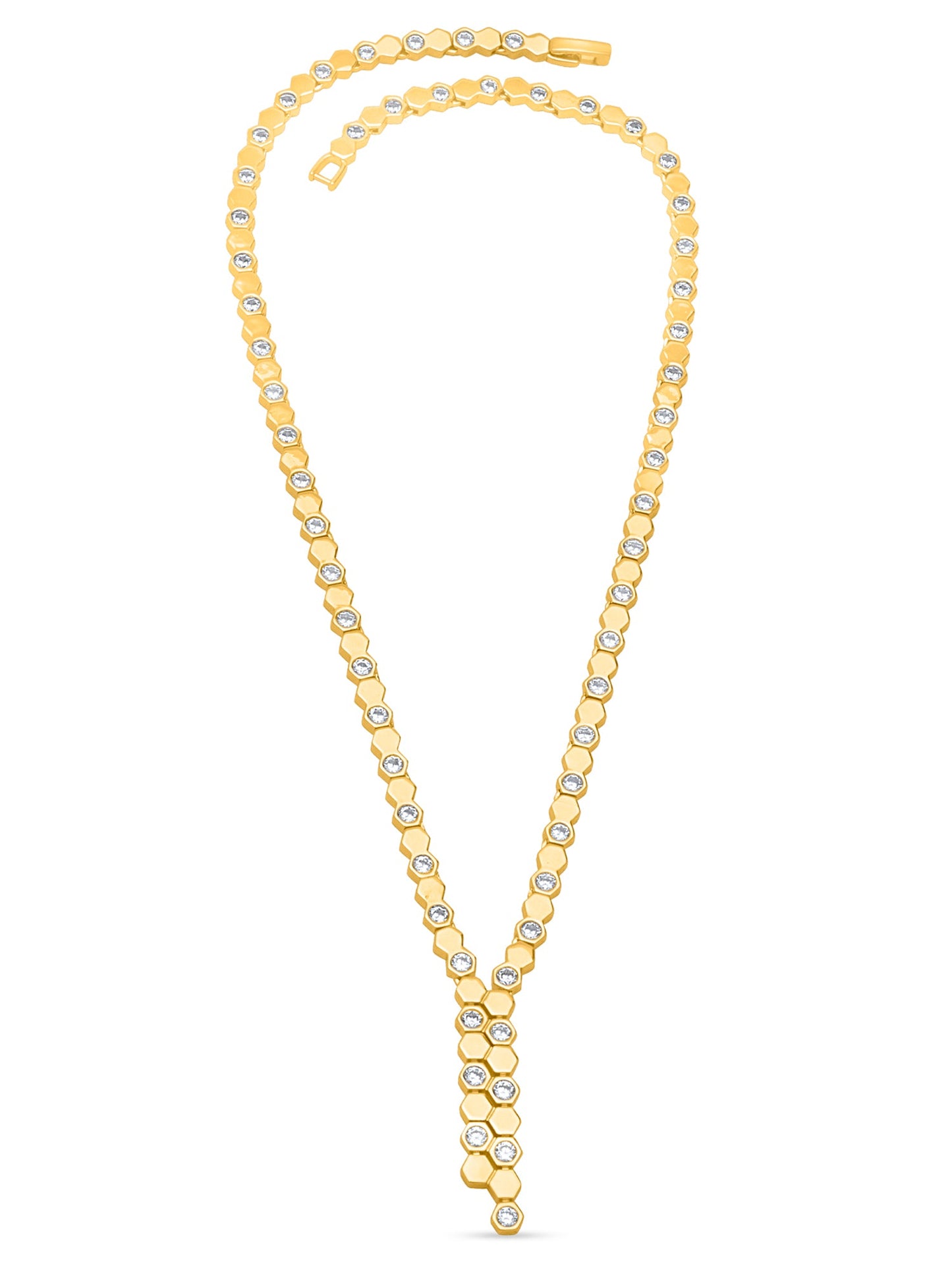 Hexa Charm Twin Drop Necklace Set- Gold