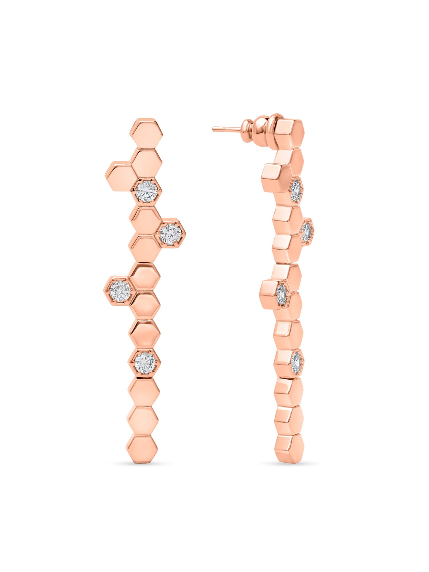 Hexa Charm Twin Drop Flexible Necklace Set - Rose Gold
