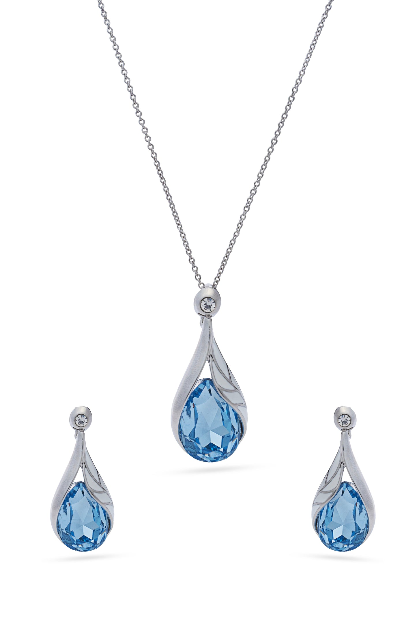 Blue Crystal Tear Drop Pendent Set