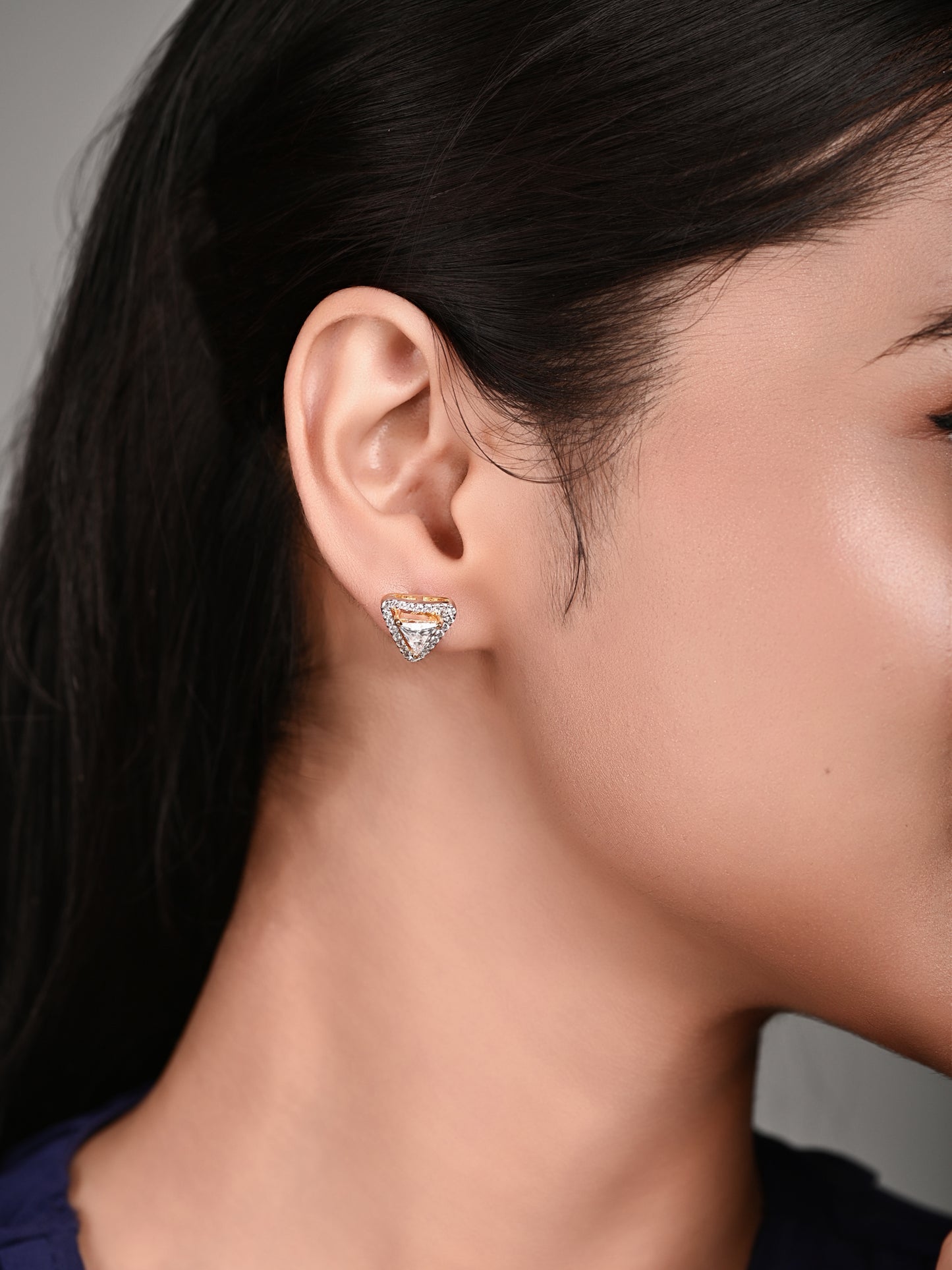 Swarovski Trillion Cut Stud With Halo Setting