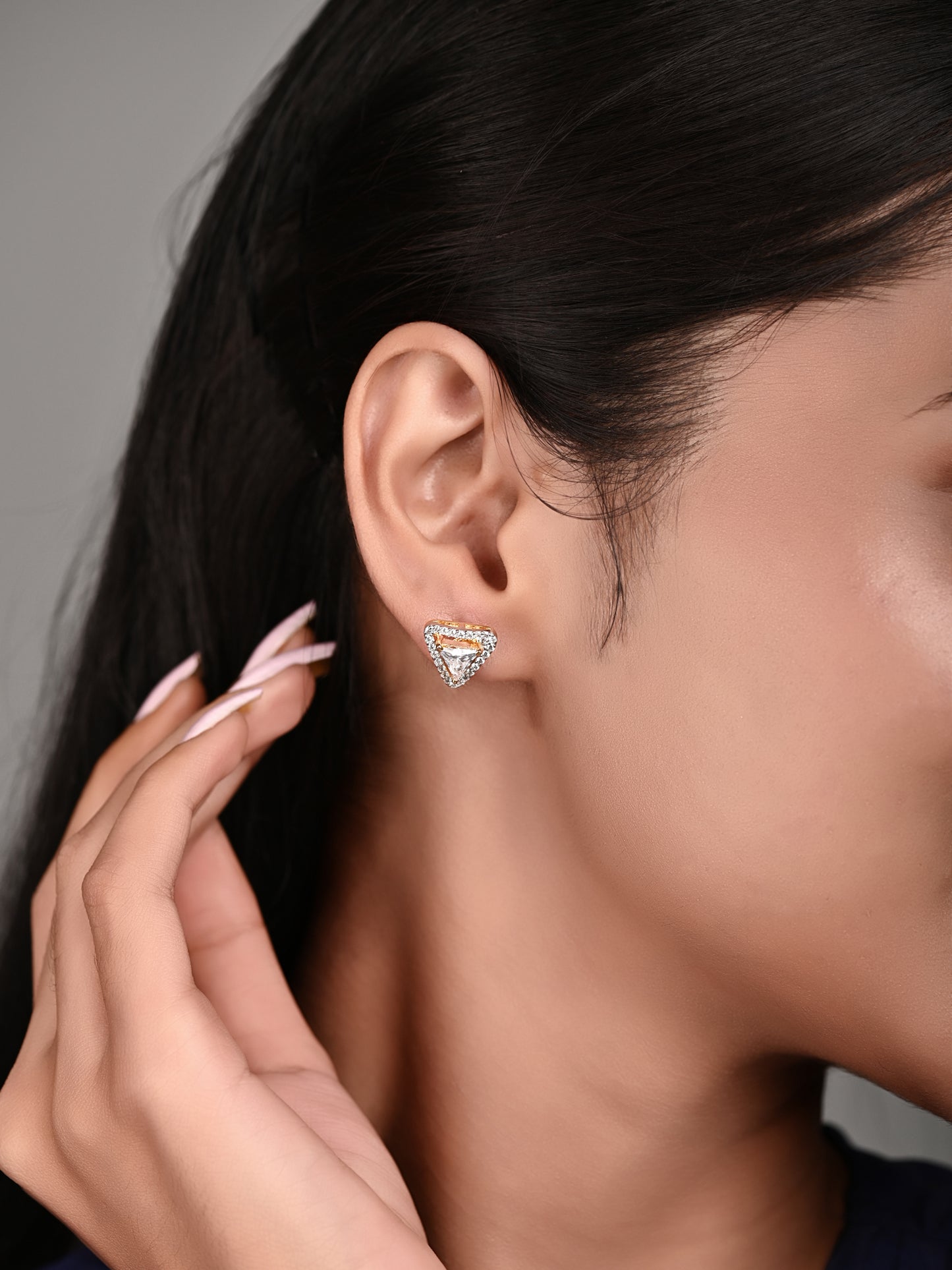 Swarovski Trillion Cut Stud With Halo Setting