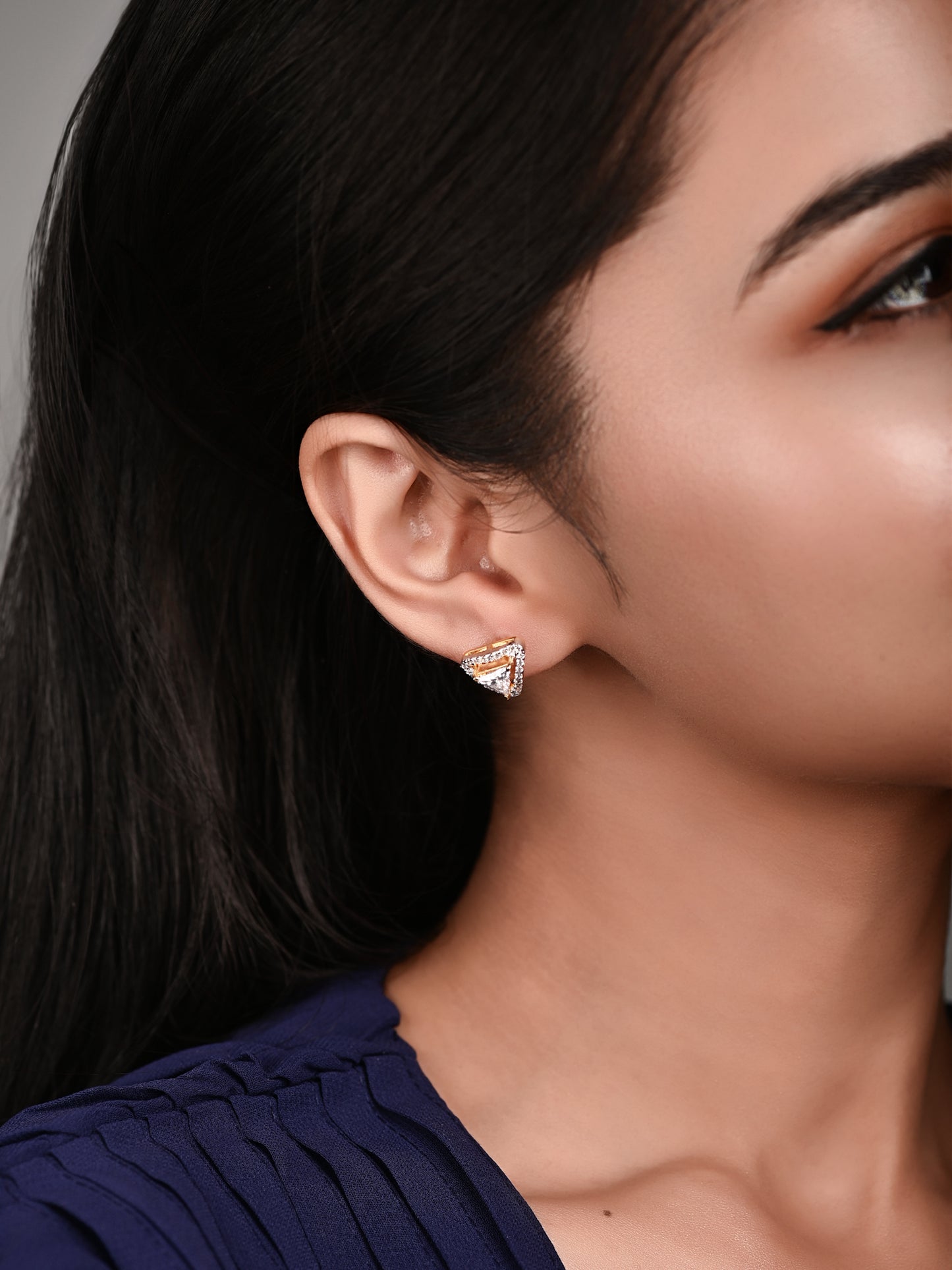 Swarovski Trillion Cut Stud With Halo Setting
