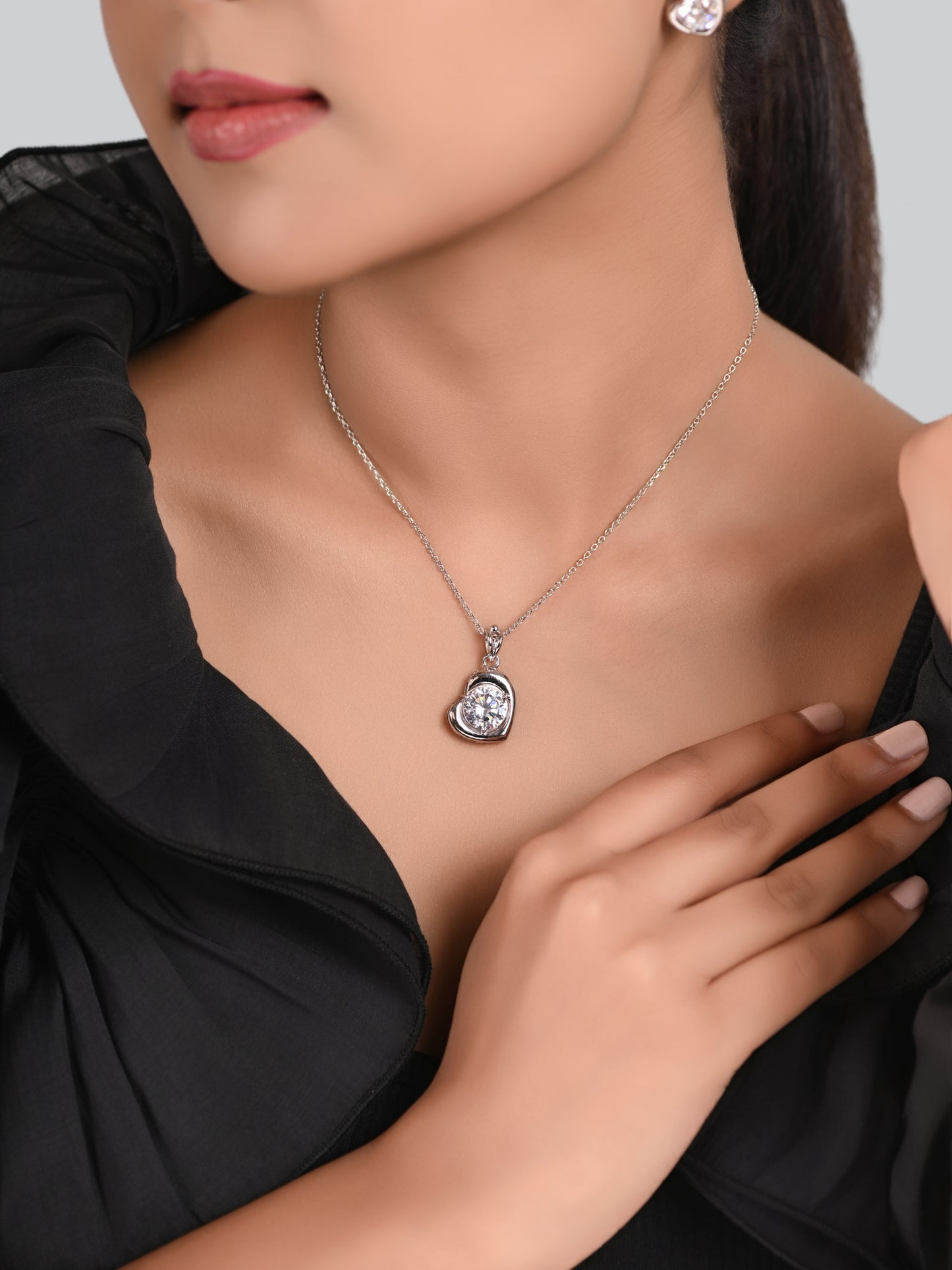 925 Sterling Silver Titlted Hear Pendant Set