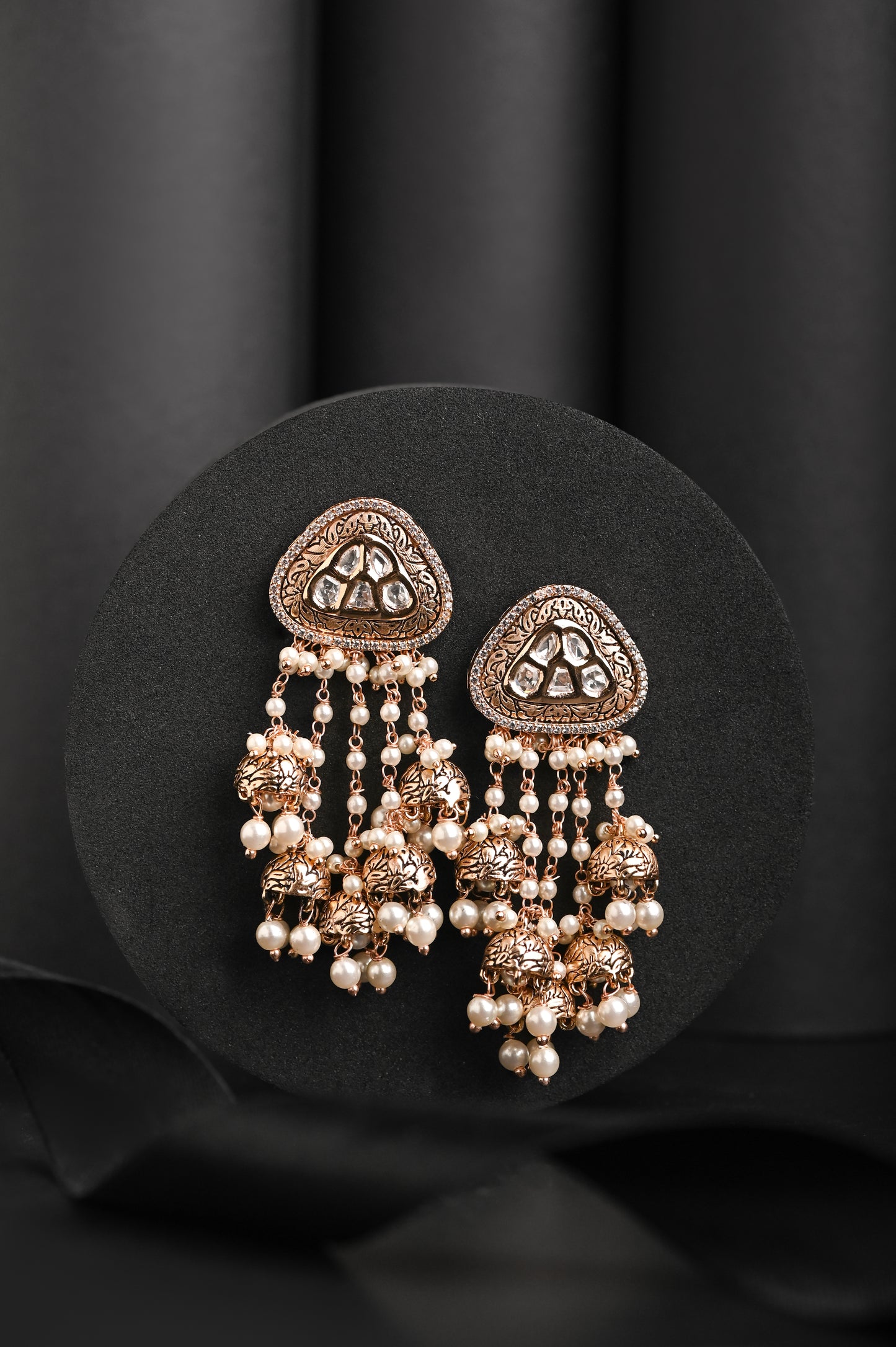 Oxidized Kundan & Pearl Earring