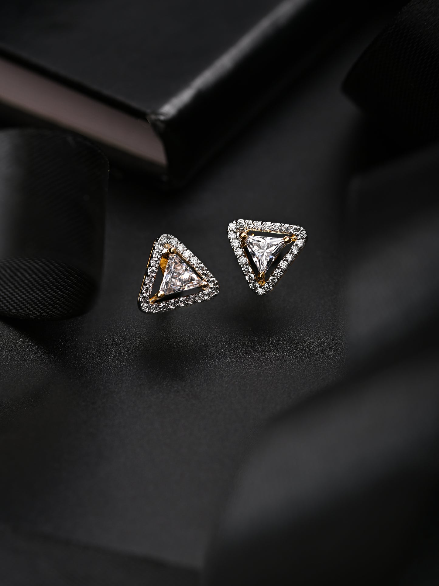 Swarovski Trillion Cut Stud With Halo Setting