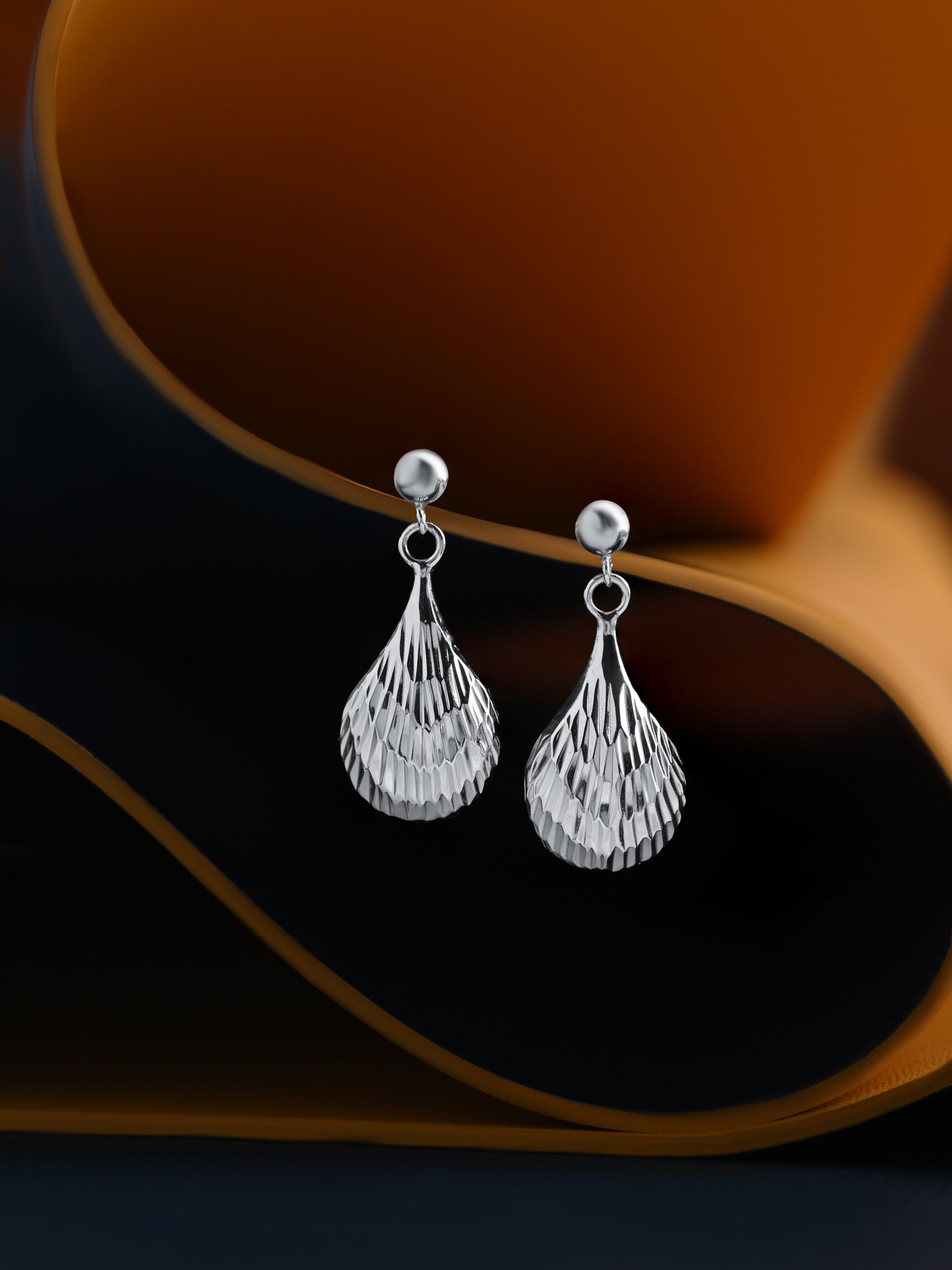 925 Sterling Silver Mermaid Tear Drop Earrings in Rhodium Polish