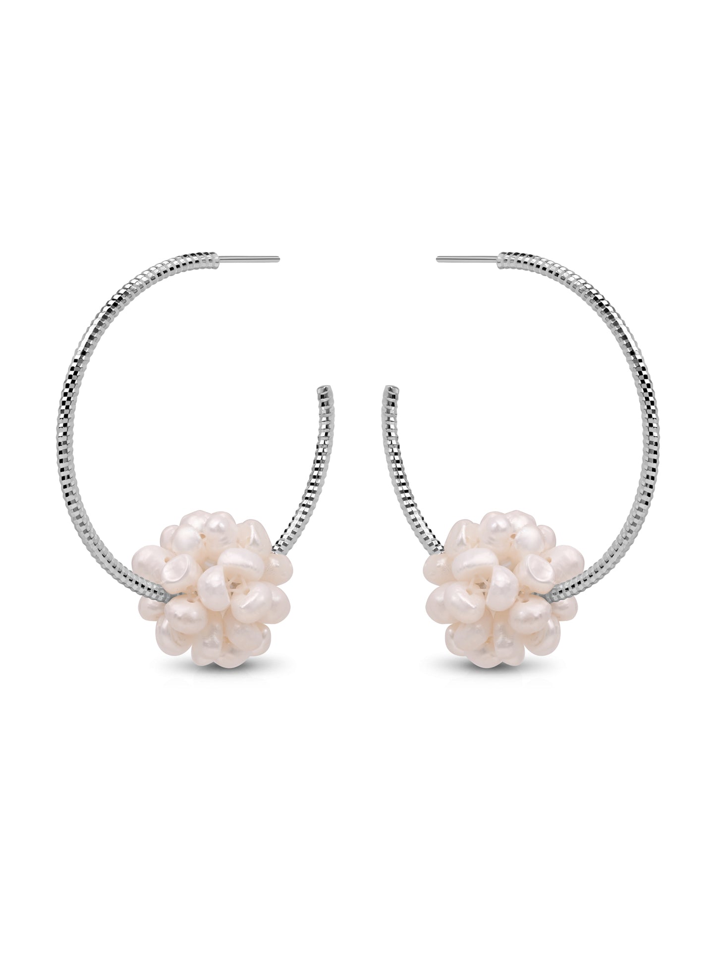 92.5 Silver Pearl Bunch on Hoop Earrings