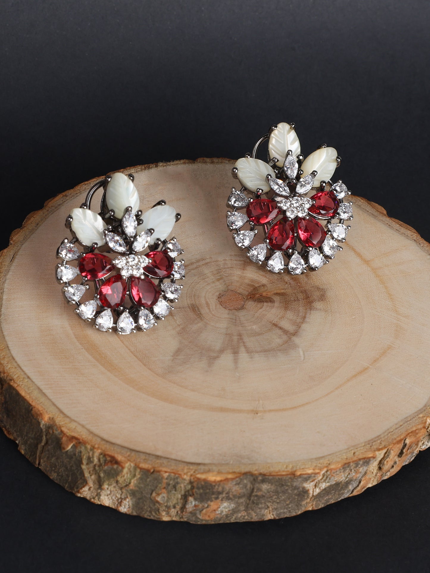 Oxidised Coloured Zircons With Natural Pearl - Red