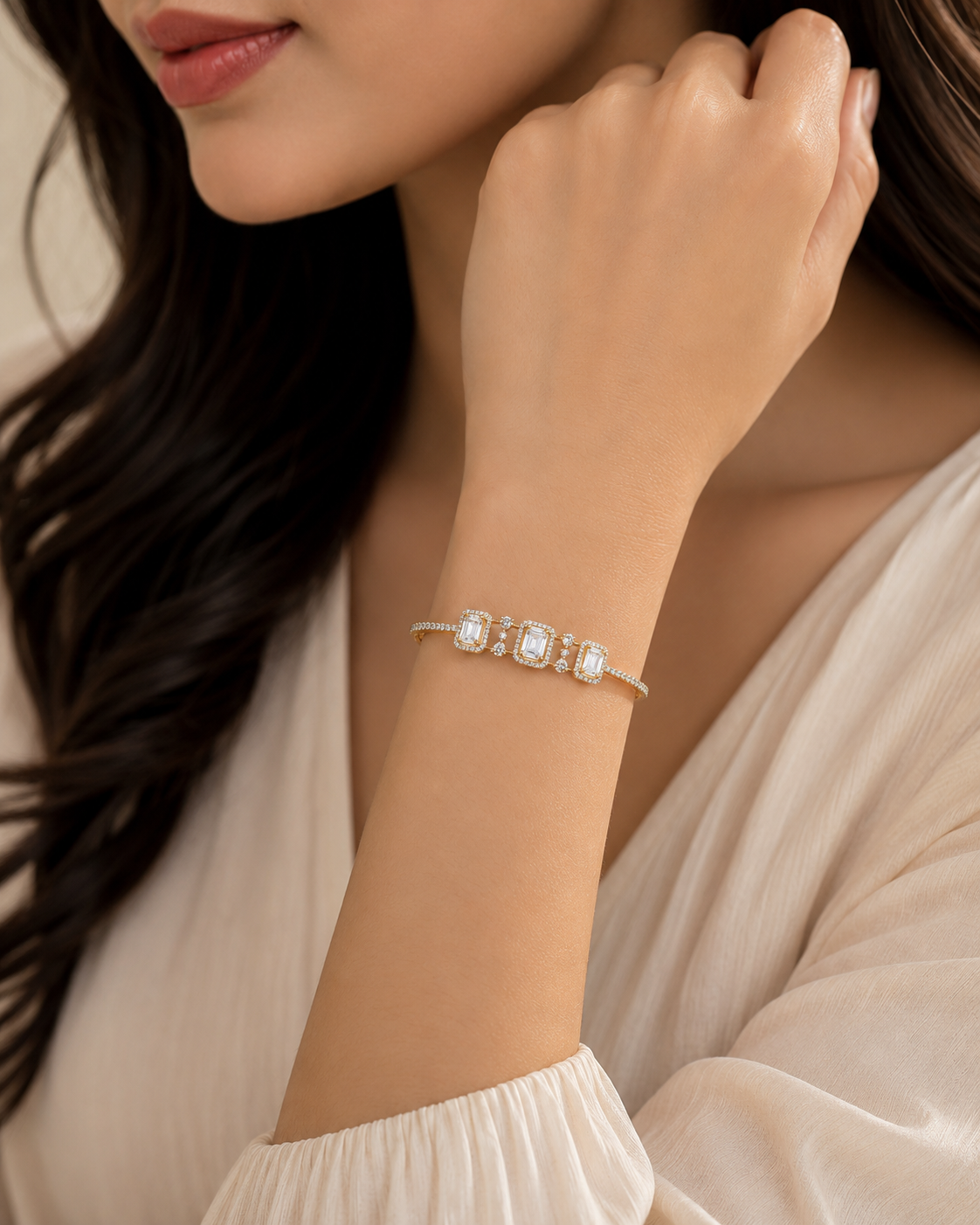 925 Sterling Silver Swarovski Crystal Emerald Cut Bracelet