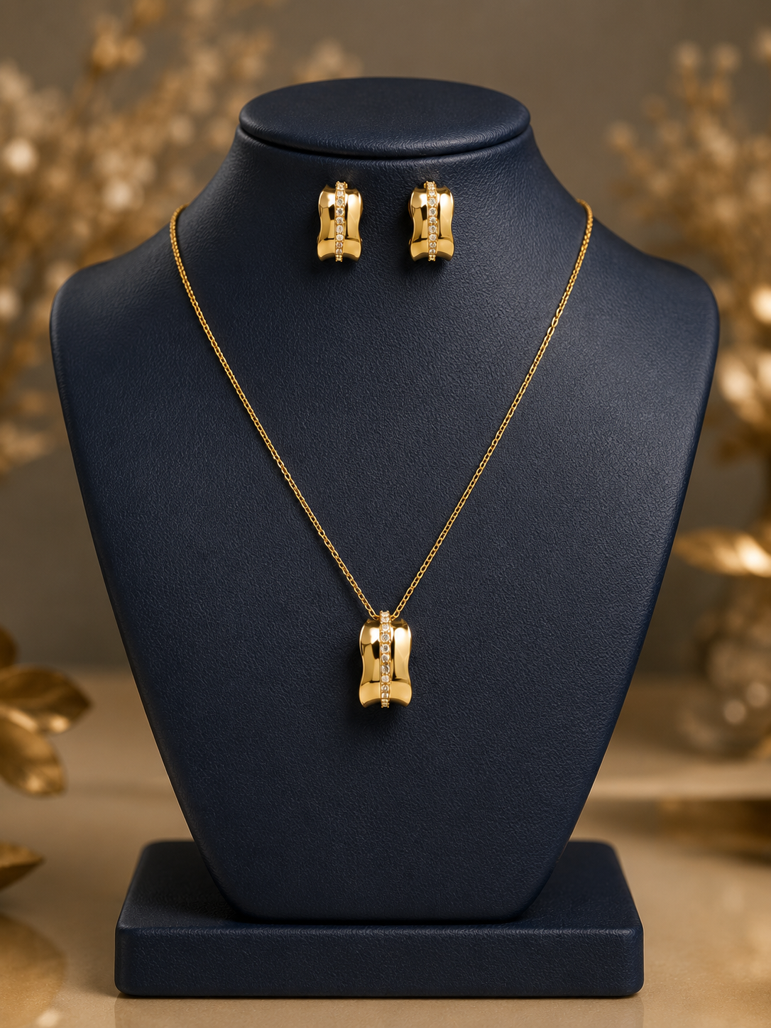 925 Sterling Silver Swarovski Delicate Pendent Set with Diamond Line in Gold Polish