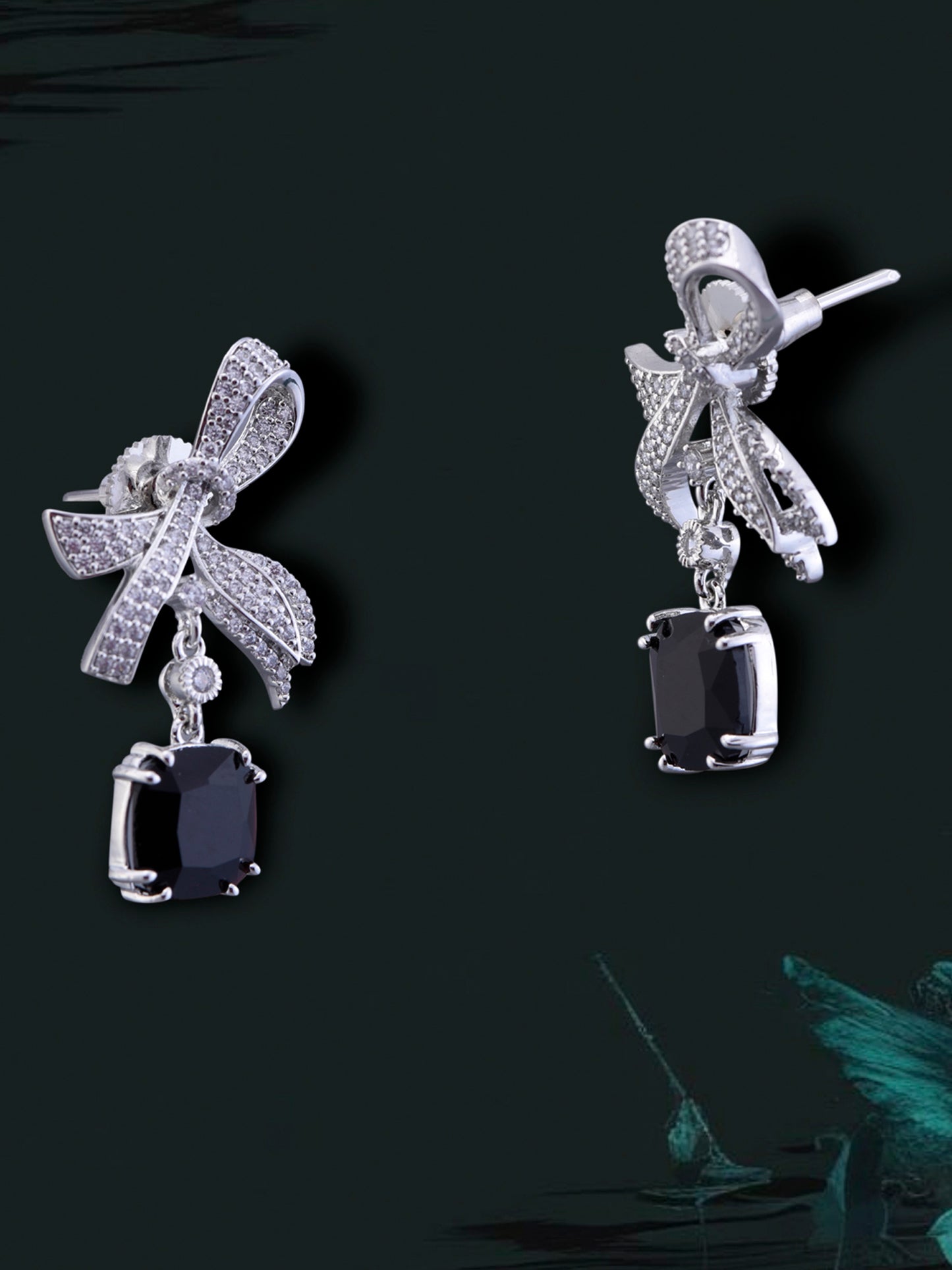 Black Bow zircon Earrings