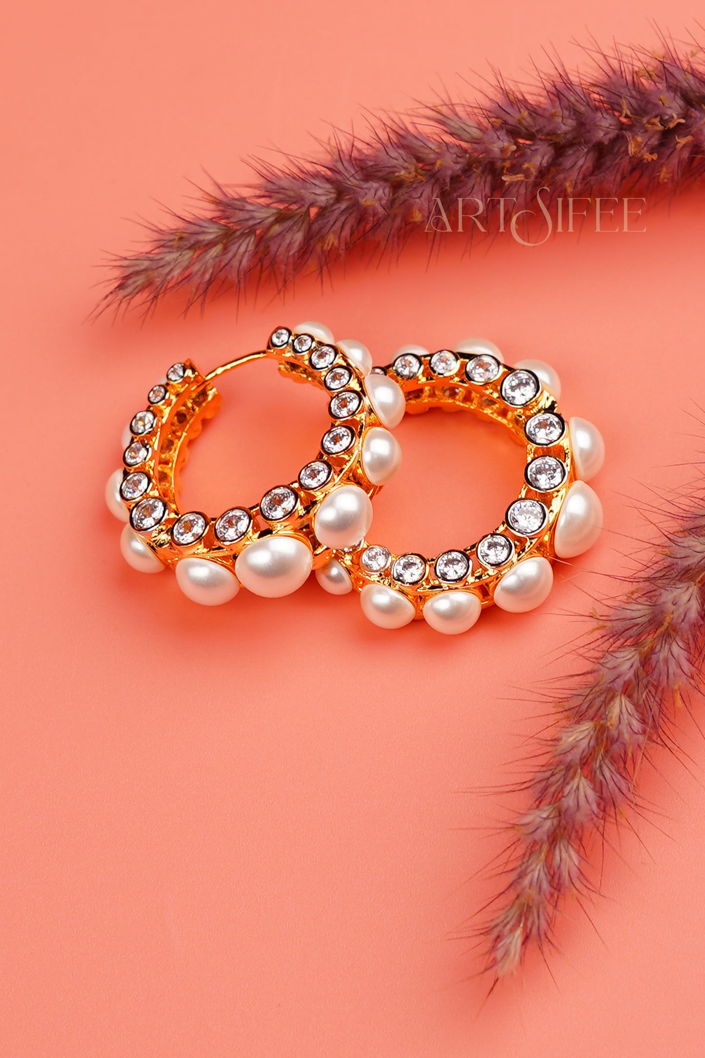 Intricate Pearl Hoops