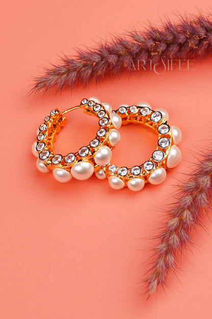 Intricate Pearl Hoops