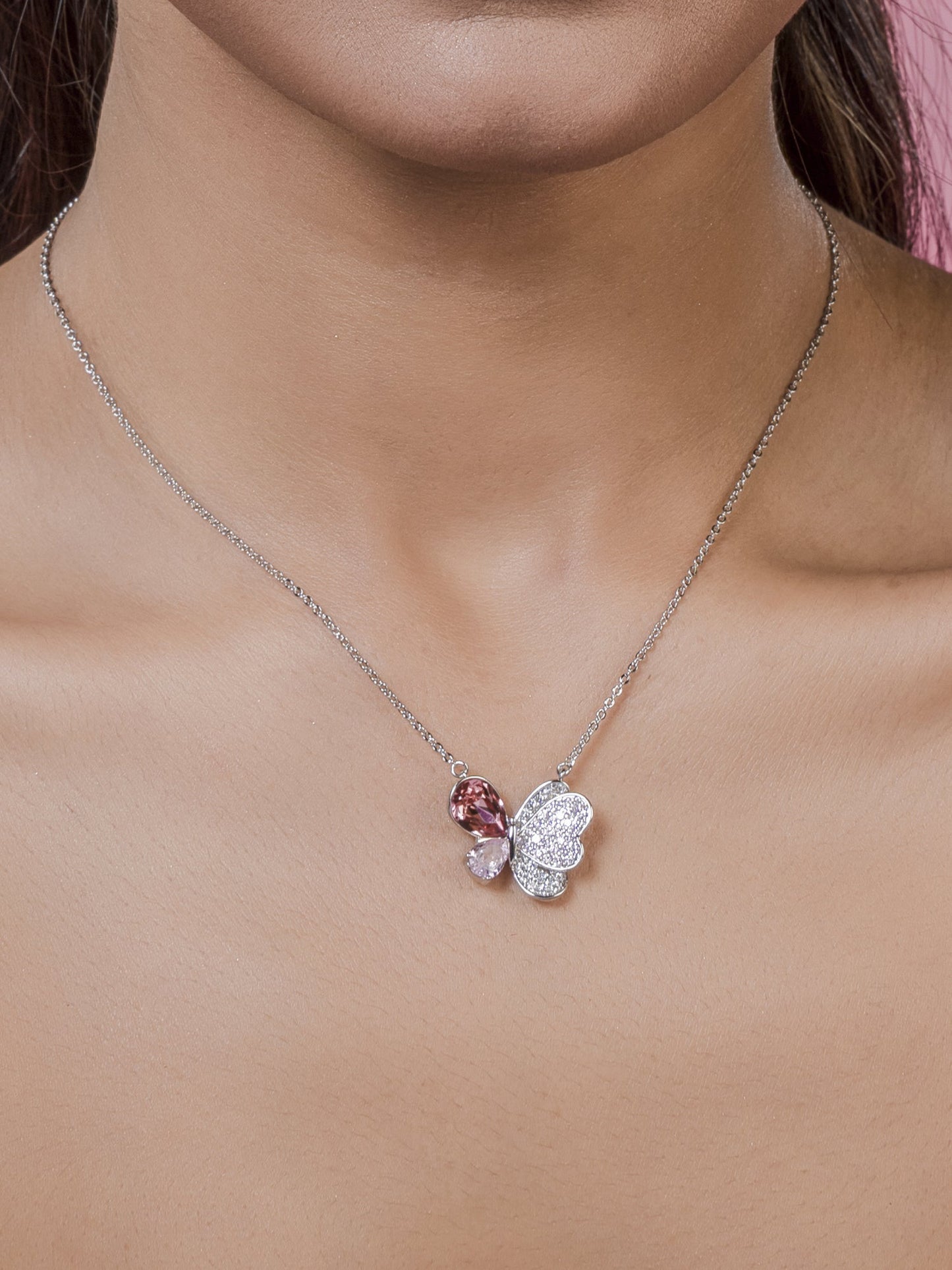 Pink Swarovski Crystal Butterfly Pendant
