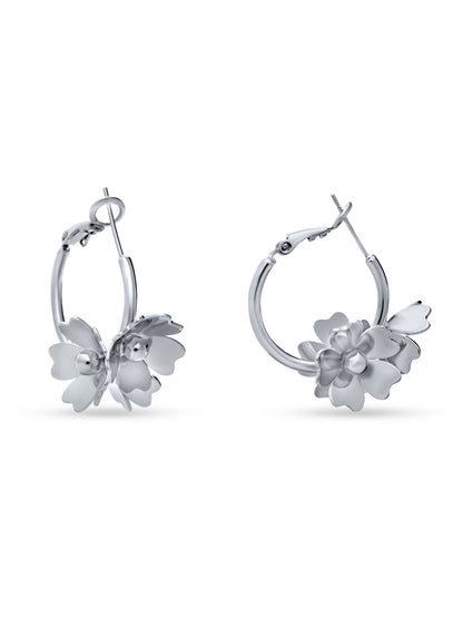 Silver Hoop with Blossom Flower