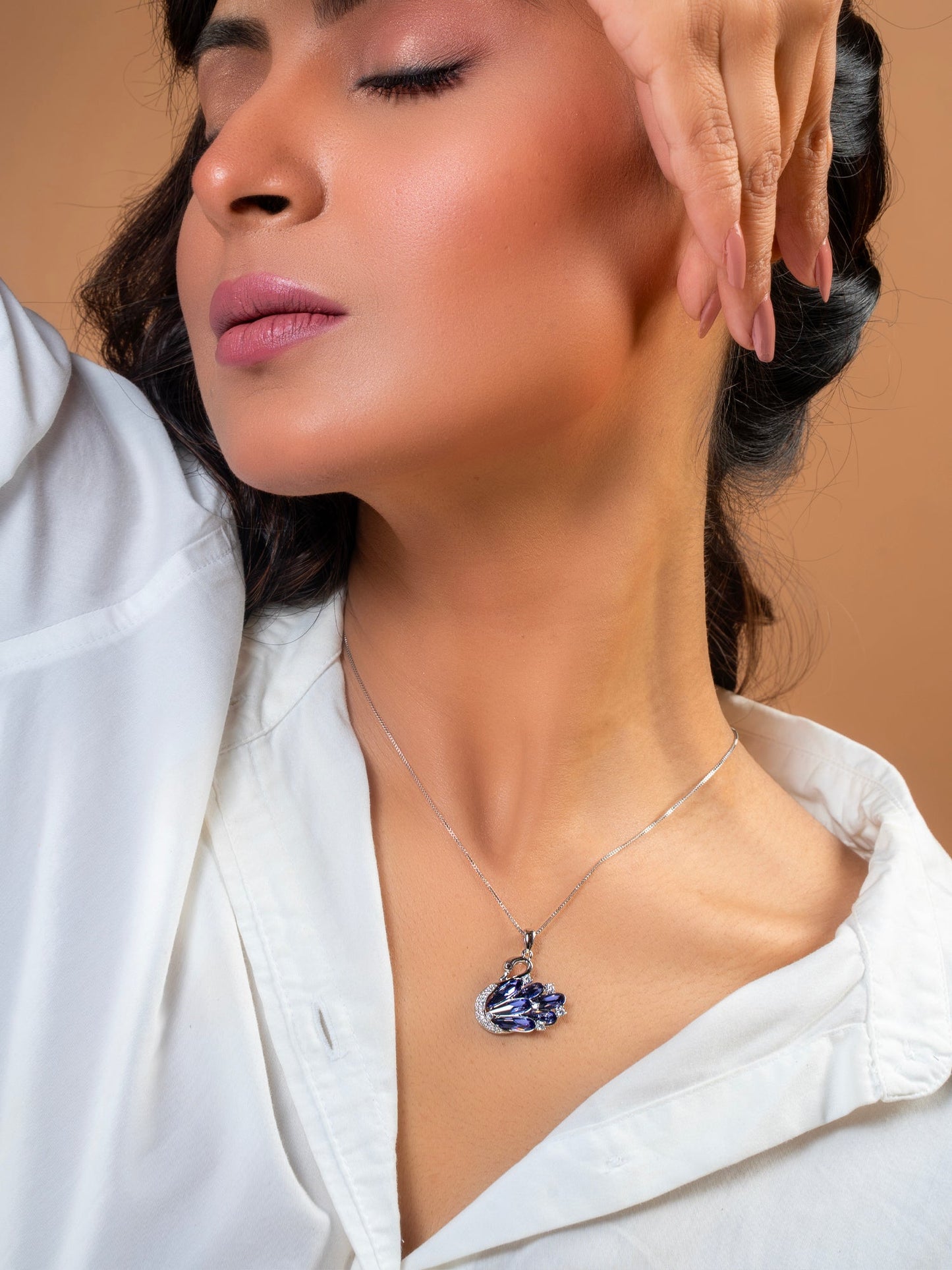 Mauve Swan Swarovski Crystal Pendant