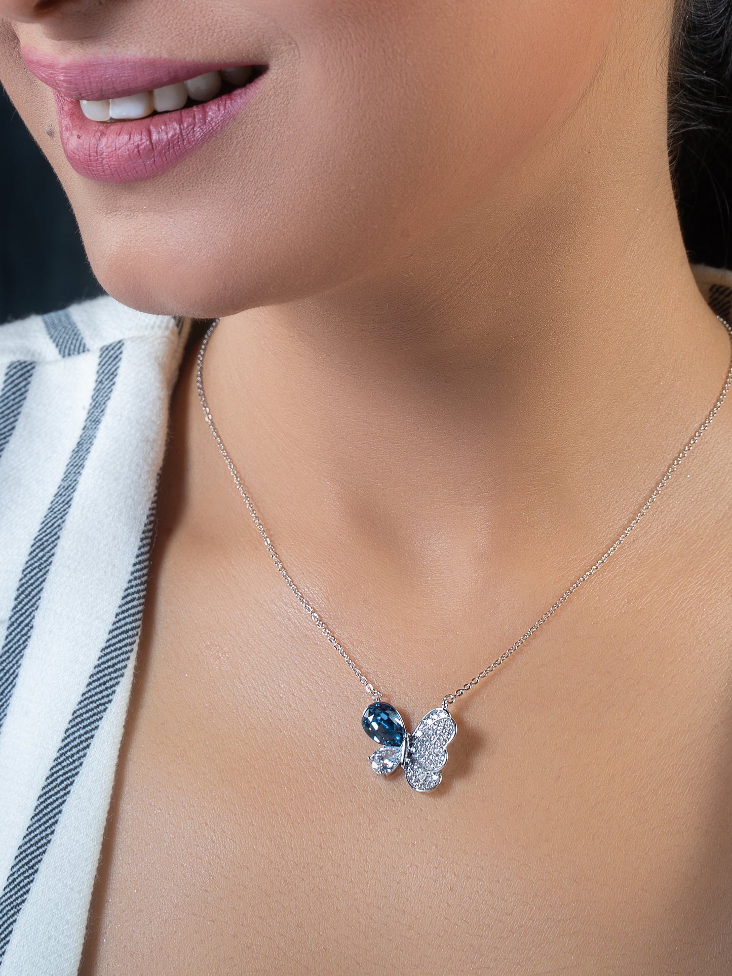 Blue Swarovski Crystal Butterfly Pendant