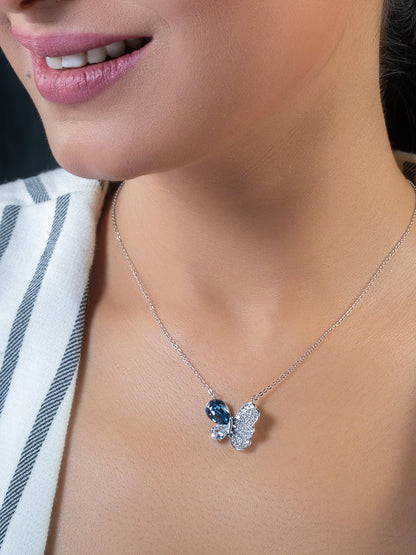 Blue Swarovski Crystal Butterfly Pendant