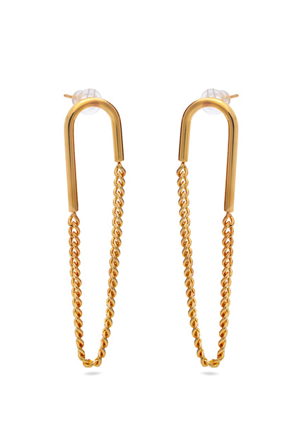 Hook Shape Earrings with Chain