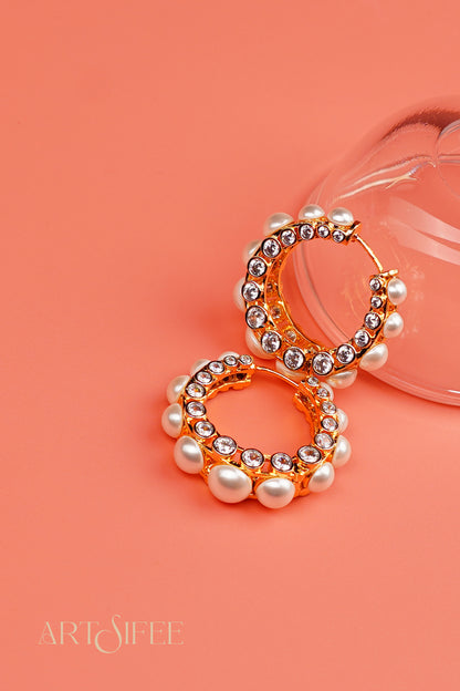 Intricate Pearl Hoops