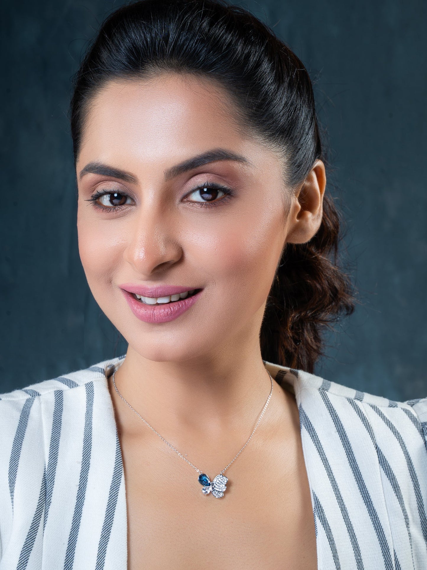 Blue Swarovski Crystal Butterfly Pendant