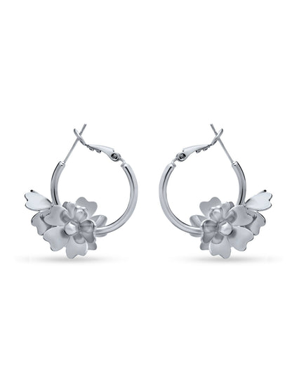 Silver Hoop with Blossom Flower