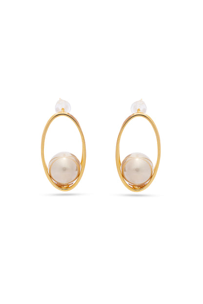 Pearl Between Oval Loops Earrings
