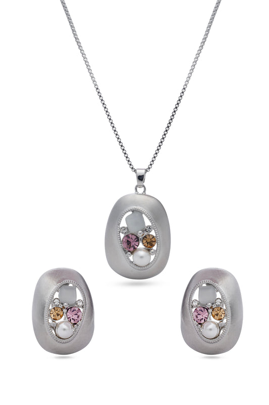 Treasure Fused In Brush Steel Pendent Set