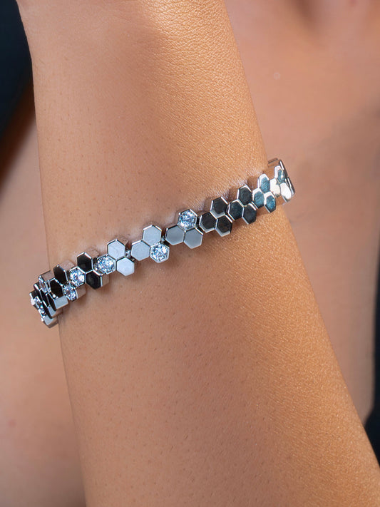 Hexa Charm Flexible Bracelet - Rhodium