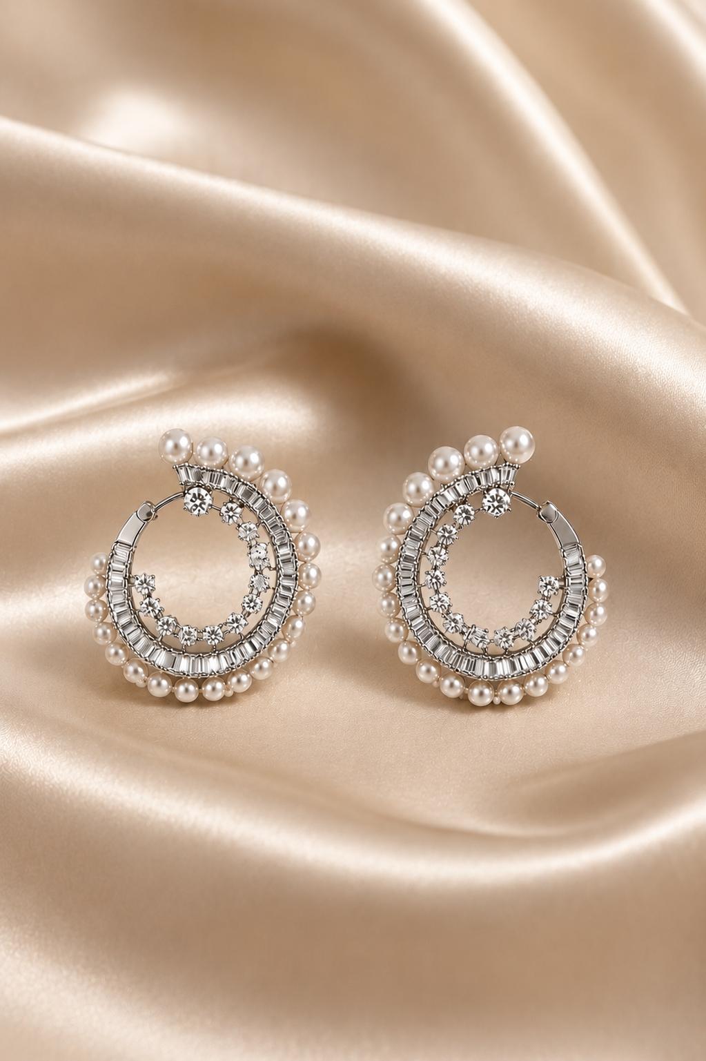 925 Sterling Silver Swarovski Pearl Hoops In Rhodium Finish