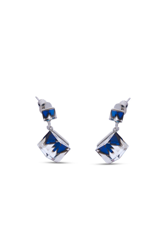 White & Blue Illusion Cube Swarovski Crystal Earrings