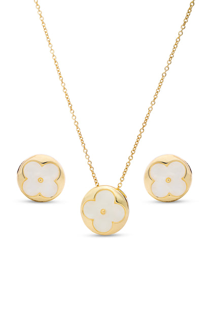 Gold & Mother Of Pearl LV Pendent Set