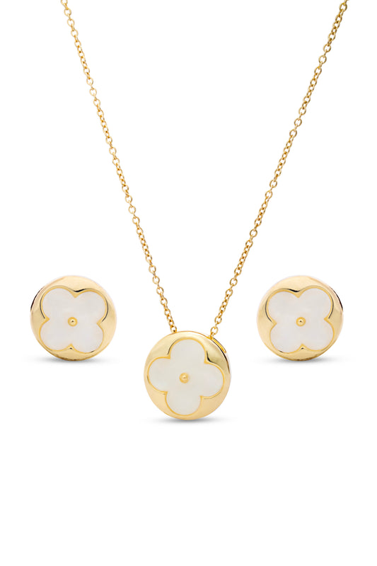 Gold & Mother Of Pearl LV Pendent Set