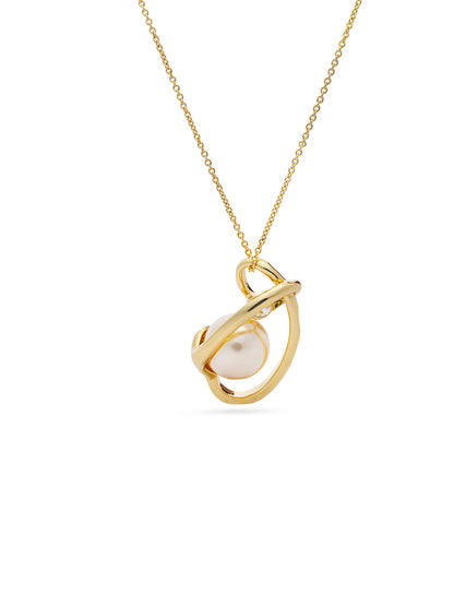 Pearl Wrapped By Golden Thread Pendent Set