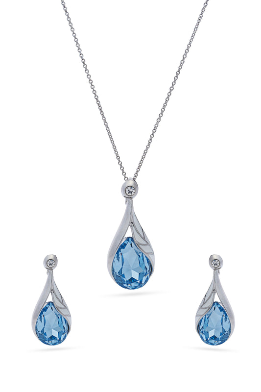 Blue Crystal Tear Drop Pendent Set
