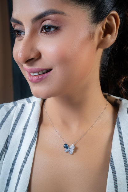 Blue Swarovski Crystal Butterfly Pendant