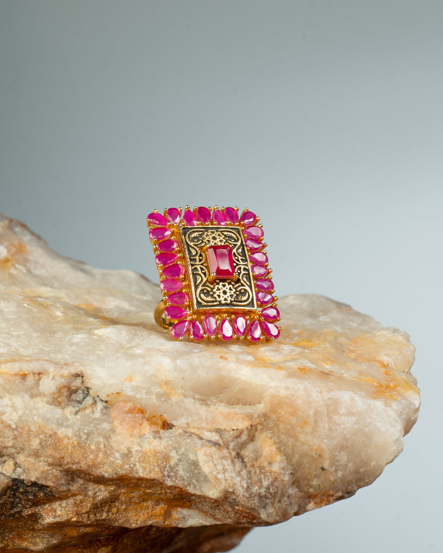 Ruby Oxidised Adjustable Ring