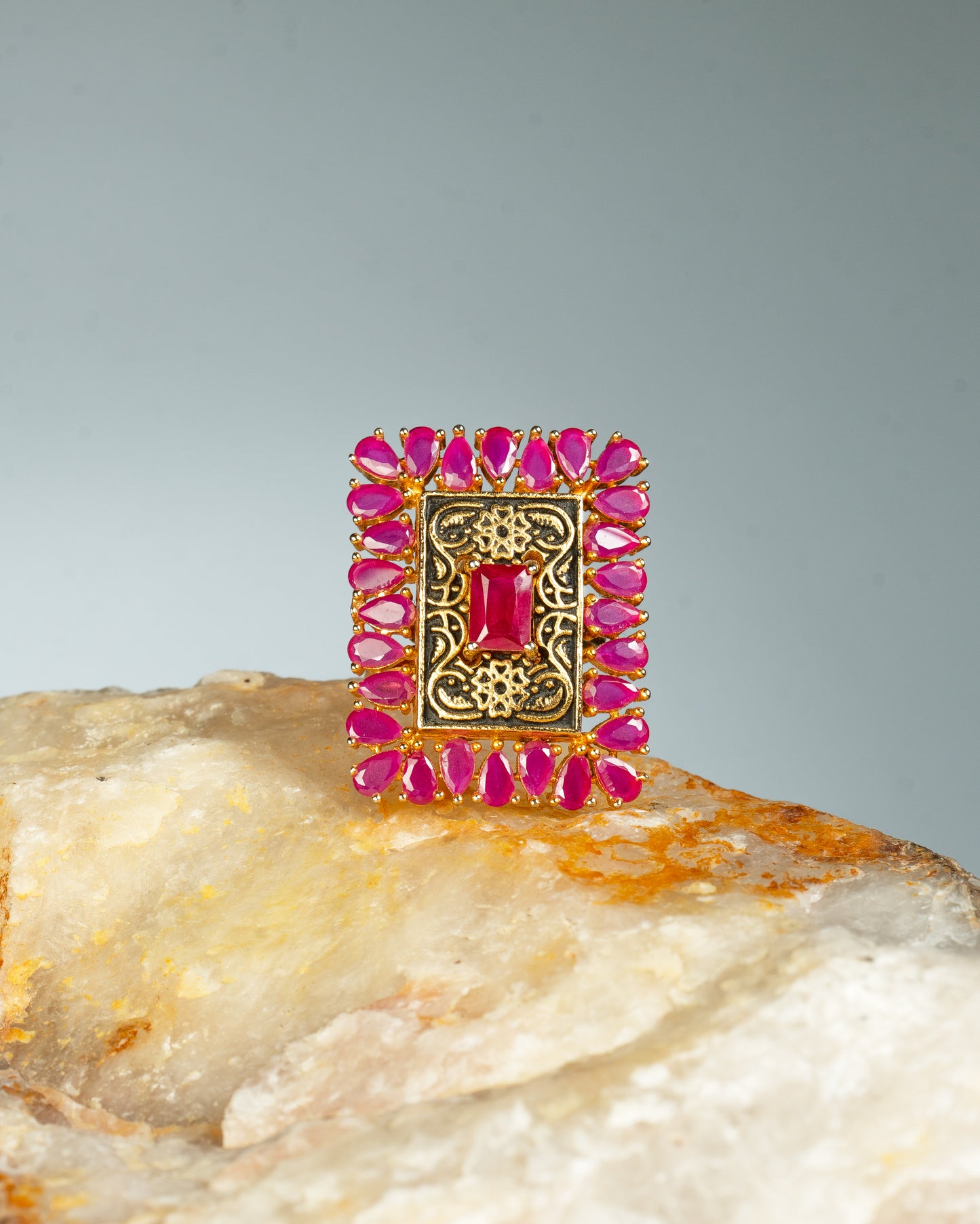 Ruby Oxidised Adjustable Ring