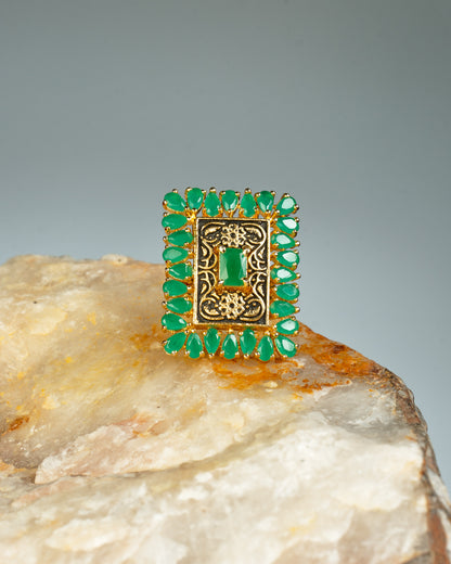 Emerald Oxidised Adjustable Ring