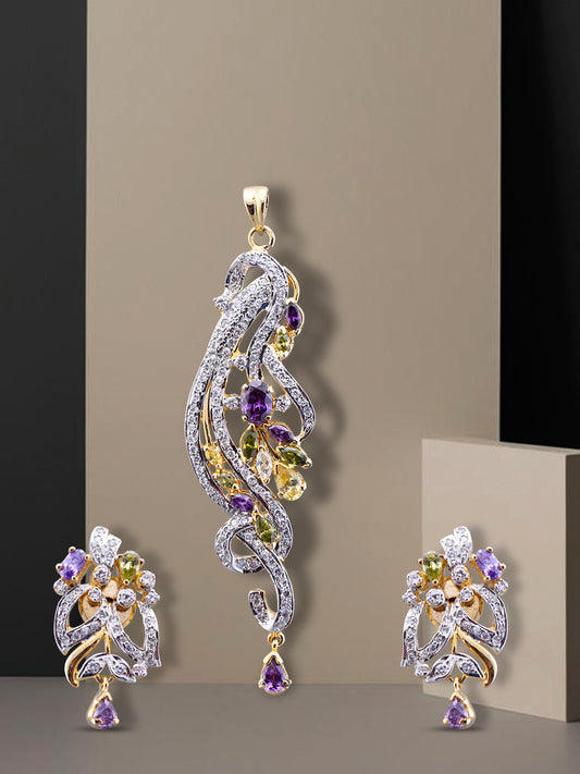 Multi Coloured Zircon  Pendant Set