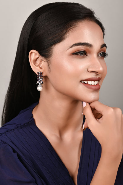 Mauve Earrings With A Pearl Drop