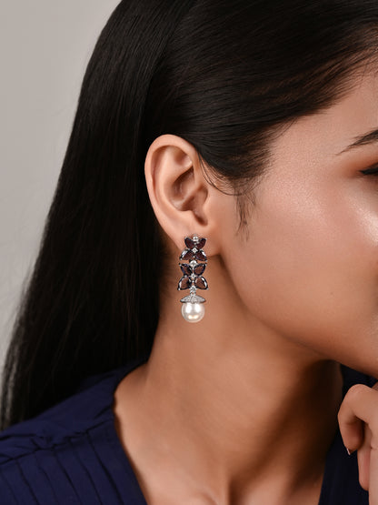 Mauve Earrings With A Pearl Drop