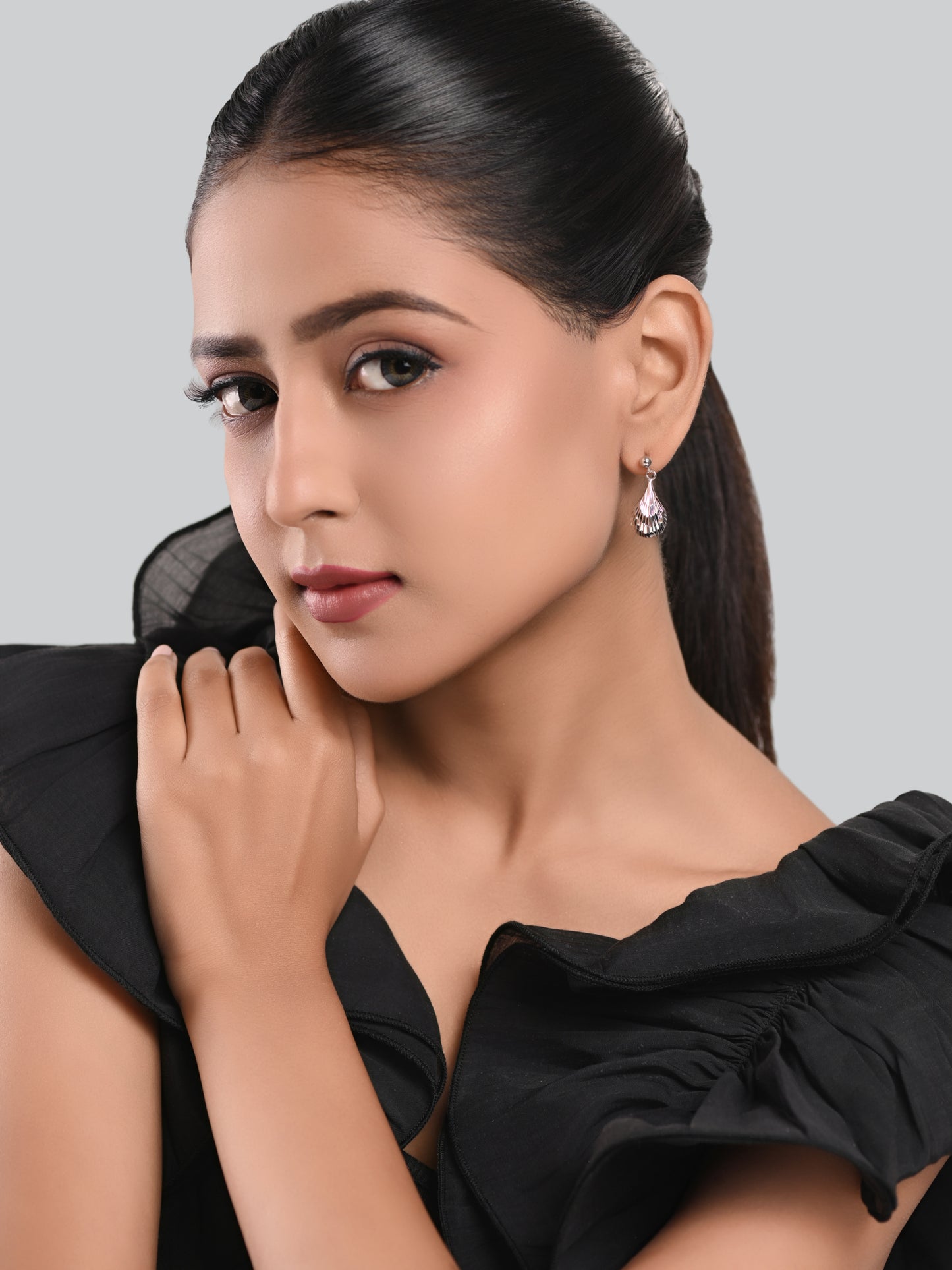 92.5 Silver Mermaid Tear Drop Earrings in Rhodium Polish