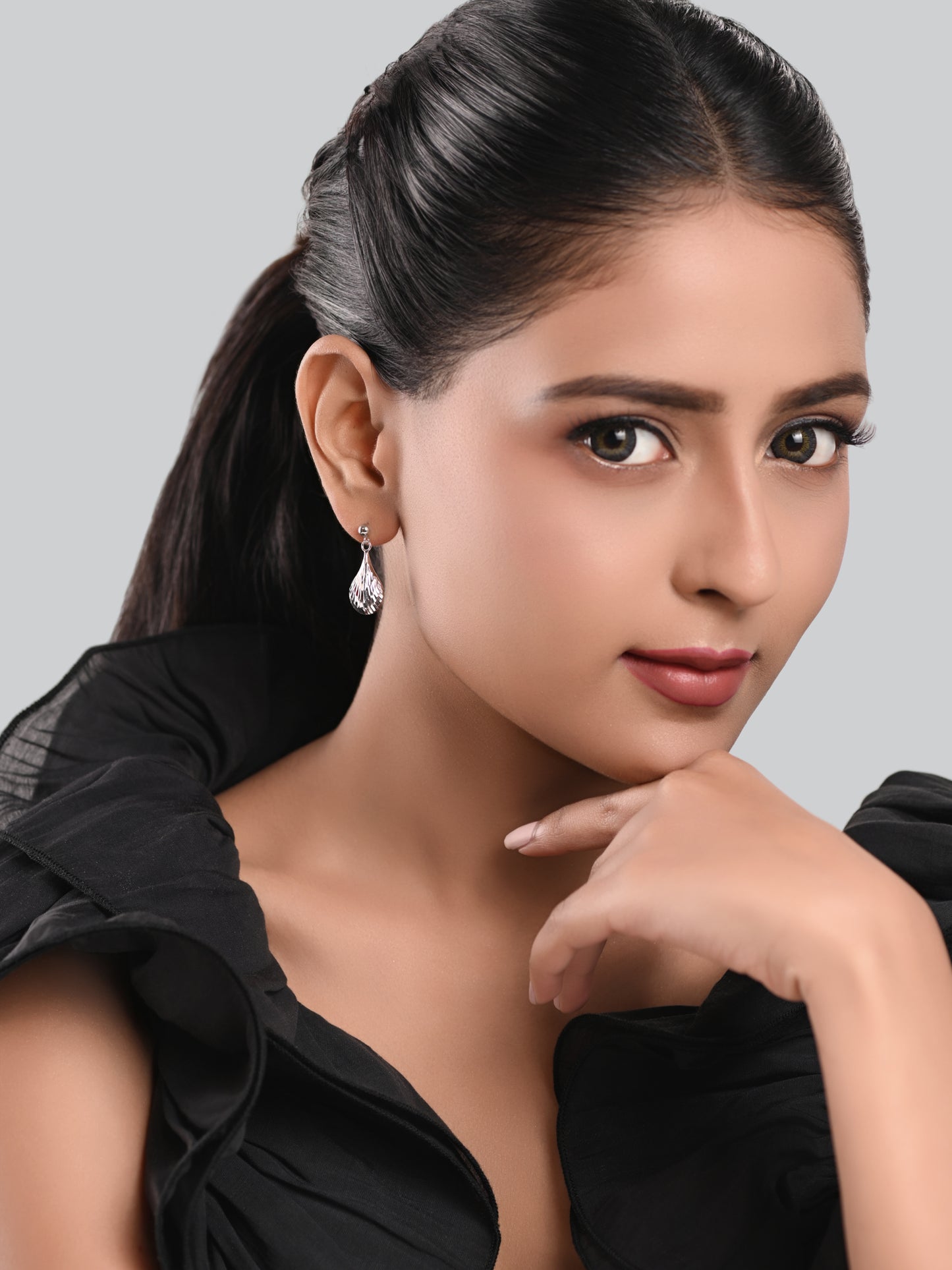 92.5 Silver Mermaid Tear Drop Earrings in Rhodium Polish