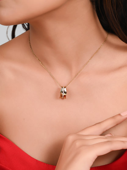 92.5 Silver Delicate Pendent Set with Diamond Line in  Gold Polish