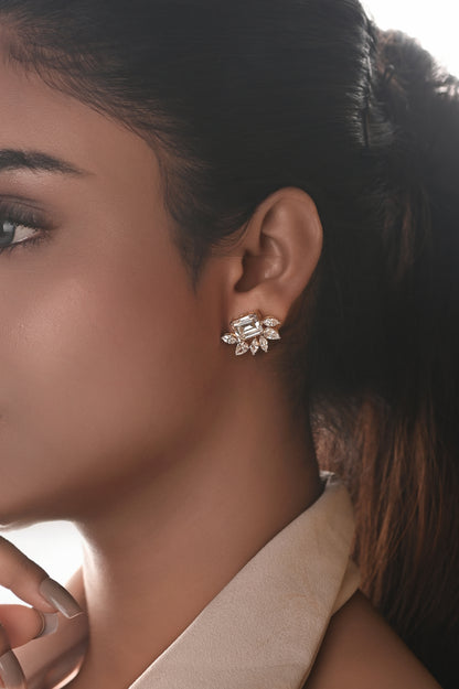 Swarovski Emerald Cut Stud with Floral Marquise Accents